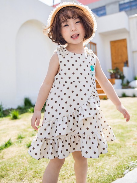 贝贝睿亲童装2022春夏季白色波点连衣裙