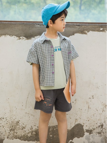 贝贝睿亲童装2022春夏季藏蓝色格子衬衫