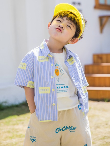 贝贝睿亲2022春夏季蓝色条纹衬衫