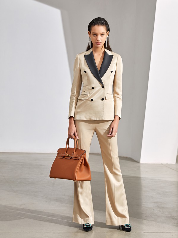 IF.U女装2021春夏季卡其色纯色阔腿裤