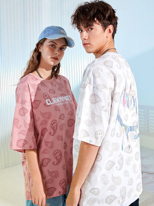 CLAWMONEY休闲装2022春夏季粉色印花T恤