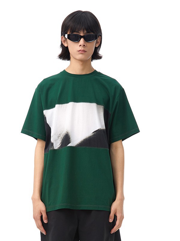 FMACM休闲装2022春夏季墨绿色印花T恤