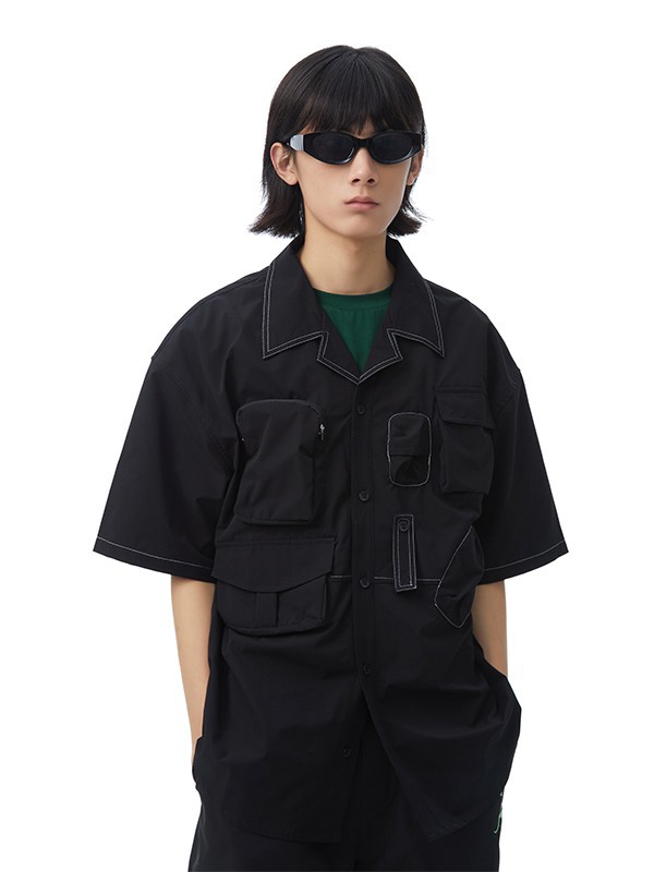 FMACM休闲装2022春夏季黑色宽松衬衫