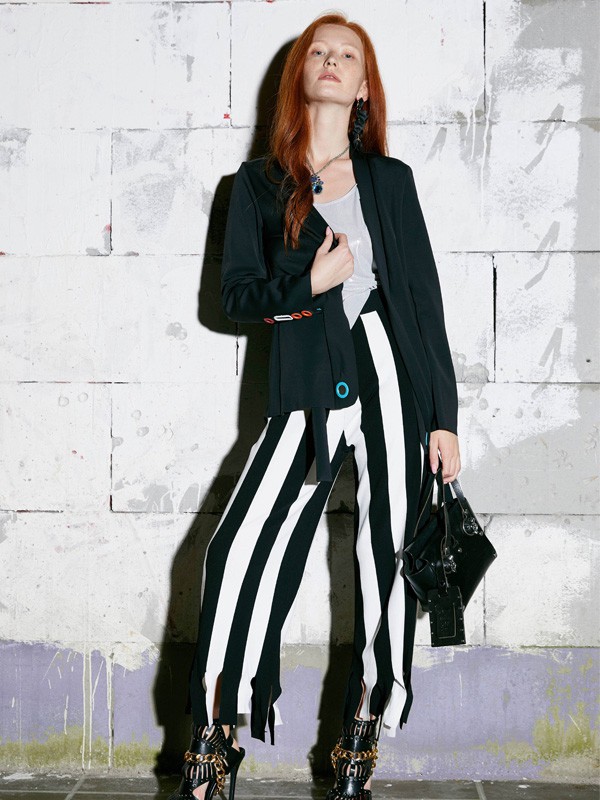 JUNNE女装2022春夏季白色条纹阔腿裤