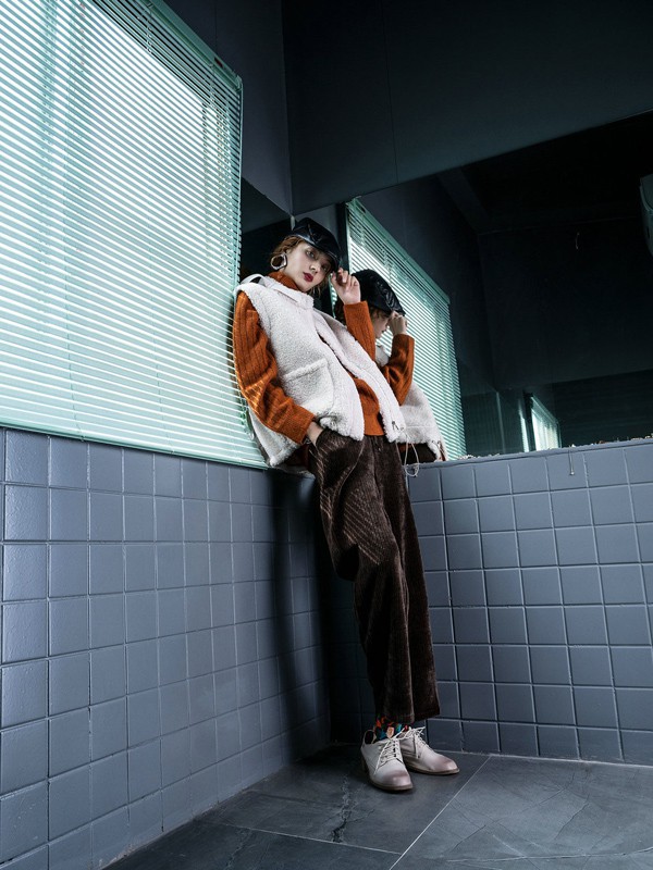 读色2021秋冬季咖啡色纯色长裤