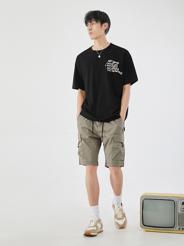 佑禾男装2022春夏季黑色印花T恤