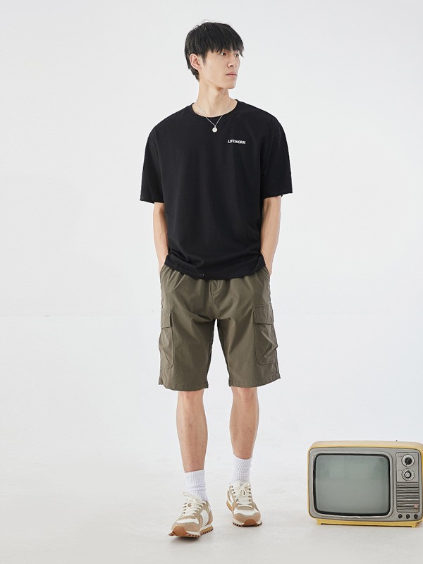 佑禾男装2022春夏季黑色印花T恤