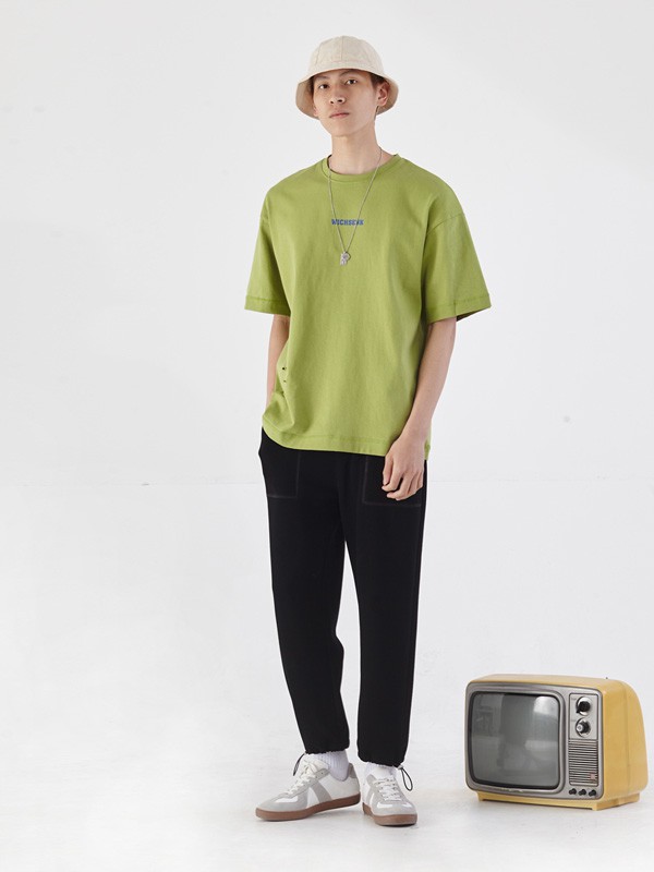 佑禾男装2022春夏季绿色字母T恤