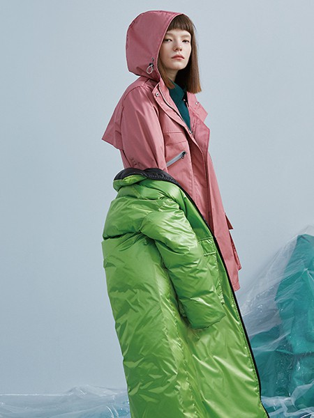 ERALNORTH女装2021秋冬季粉色连帽大衣