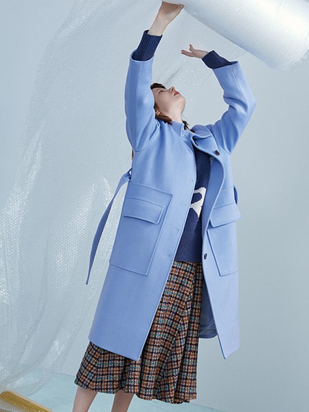 ERALNORTH女装2021秋冬季紫色纯色大衣