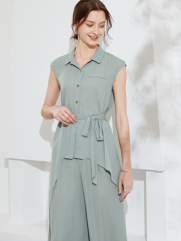 乔妮塔女装2022春夏季绿色纯色阔腿裤