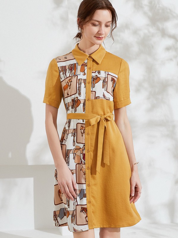 乔妮塔女装2022春夏季黄色印花连衣裙