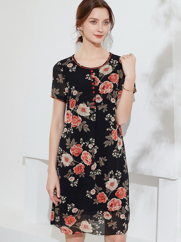 乔妮塔女装2022春夏季黑色印花连衣裙