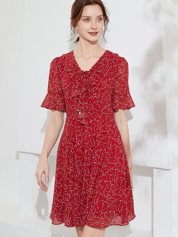 乔妮塔2022春夏季红色波点连衣裙