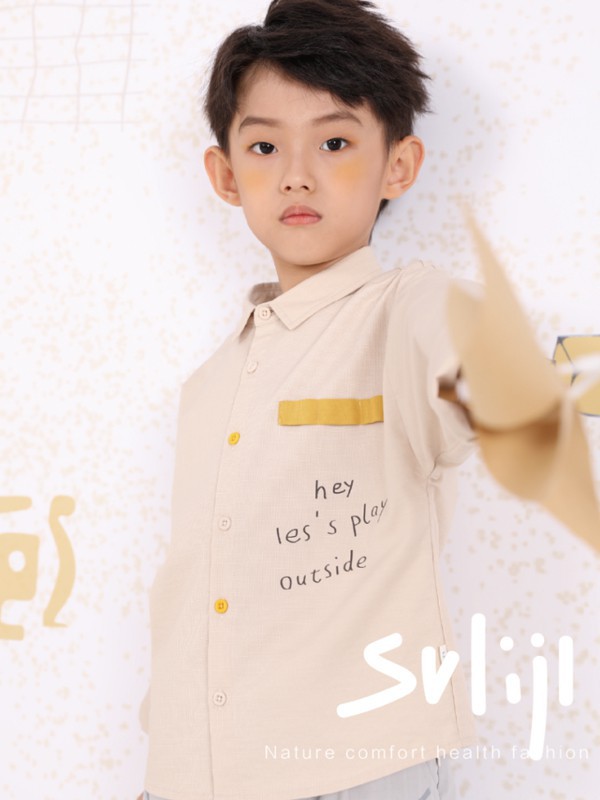 莳季童装2022春夏季棕色印花衬衫