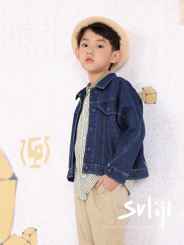 莳季童装2022春夏季藏蓝色纯色外套