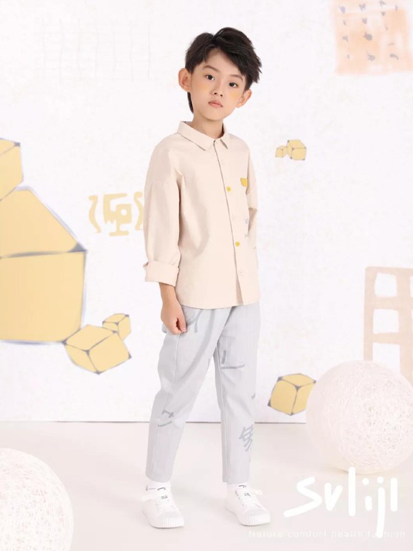 莳季童装2022春夏季灰色纯色长裤