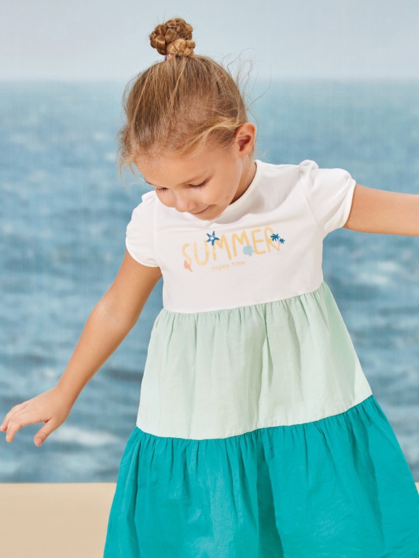 卓儿童装2022春夏季白色印花连衣裙