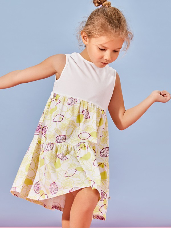 卓儿童装2022春夏季拼色印花连衣裙