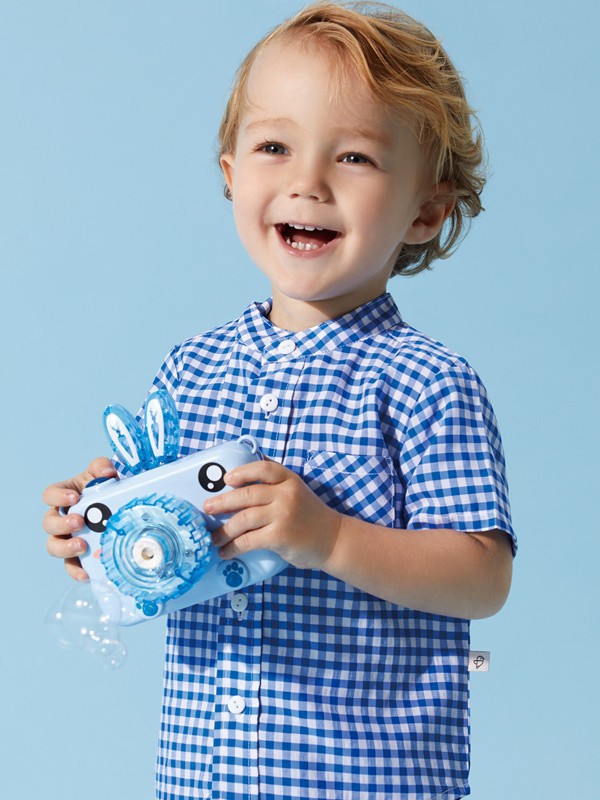 卓儿童装2022春夏季蓝色格子衬衫