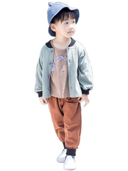 咔士尼童装2022春夏季橙色纯色长裤