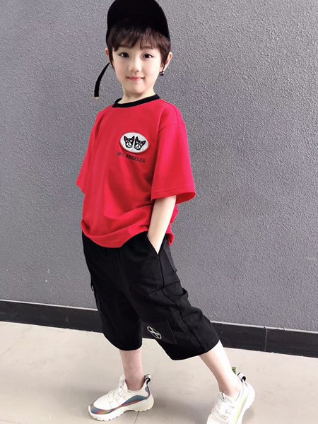 咔士尼童装2022春夏季红色印花T恤