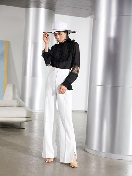 集娴2022春夏季白色纯色阔腿裤