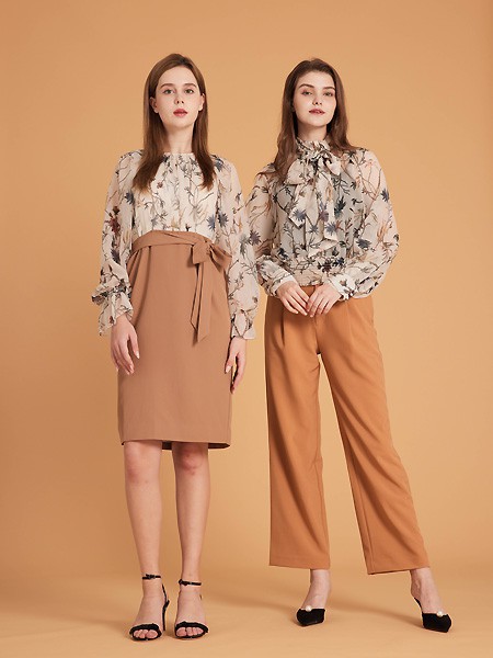 集娴2022春夏季橙色纯色长裤