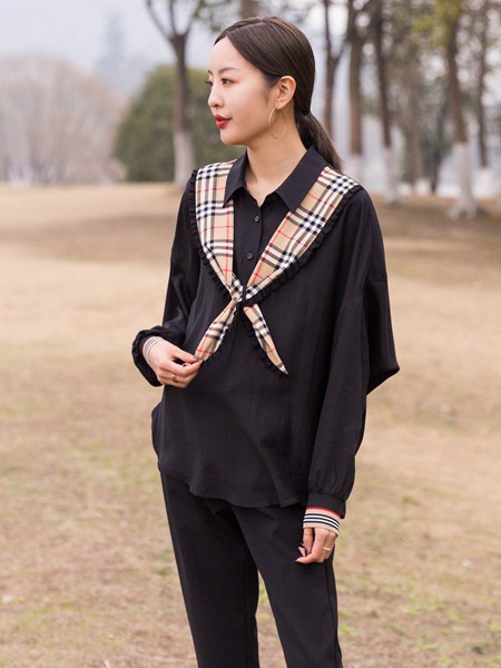 靖选2022春夏季黑色纯色衬衫