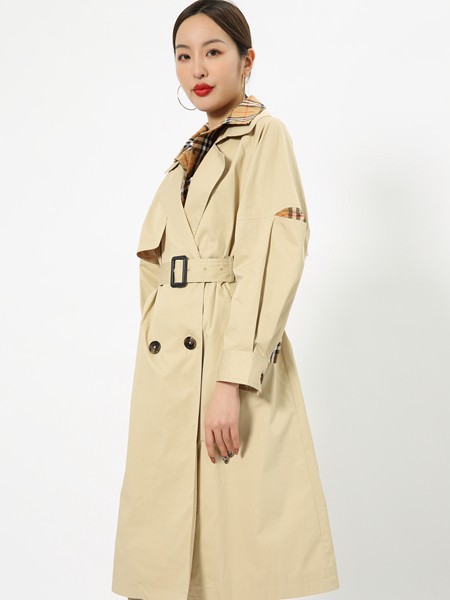 靖选2022春夏季米色纯色风衣