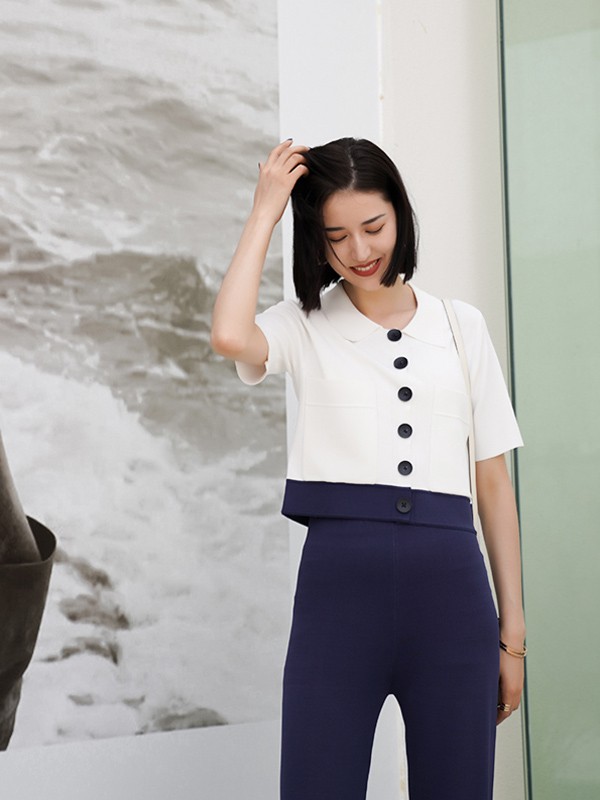 丽茜女装2022春夏季白色纯色针织衫