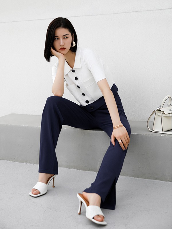 丽茜女装2022春夏季白色长款针织衫