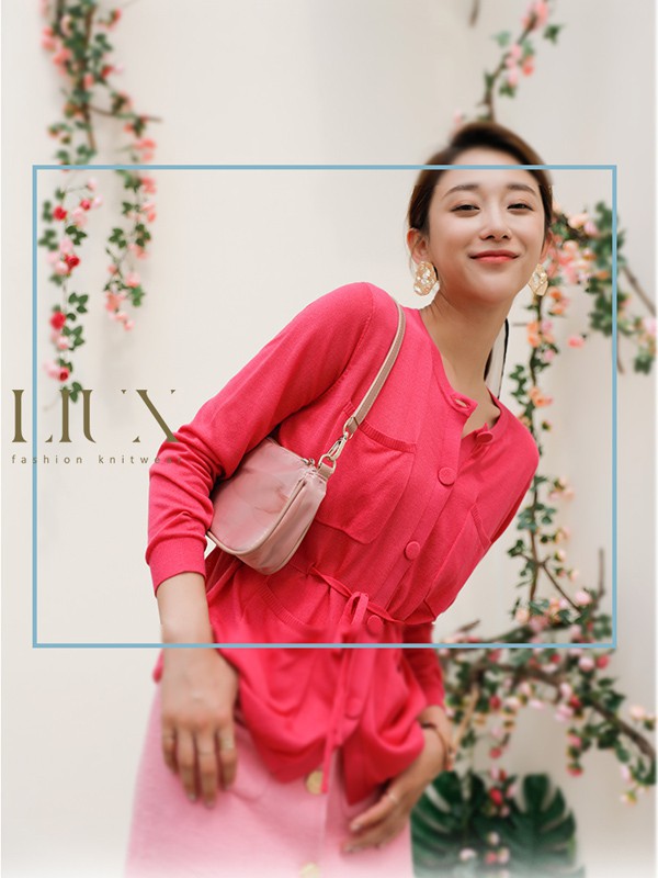 丽茜女装2022春夏季粉色纯色针织衫
