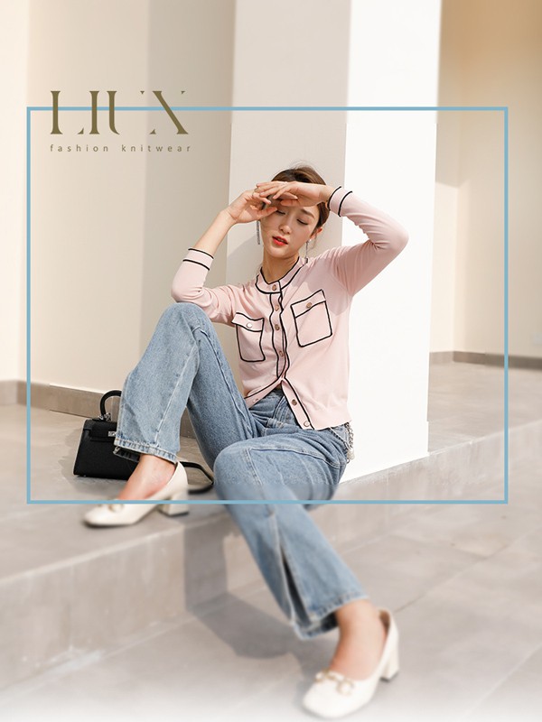 丽茜女装2022春夏季蓝色纯色长裤