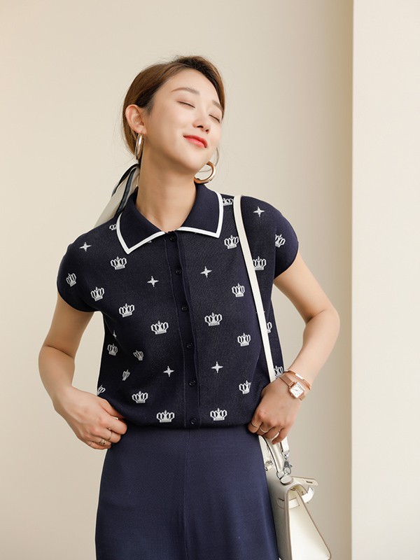 丽茜女装2022春夏季黑色印花雪纺衫