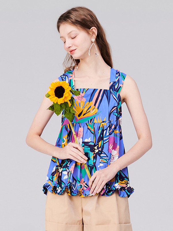 TANNI2022春夏季蓝色印花背心