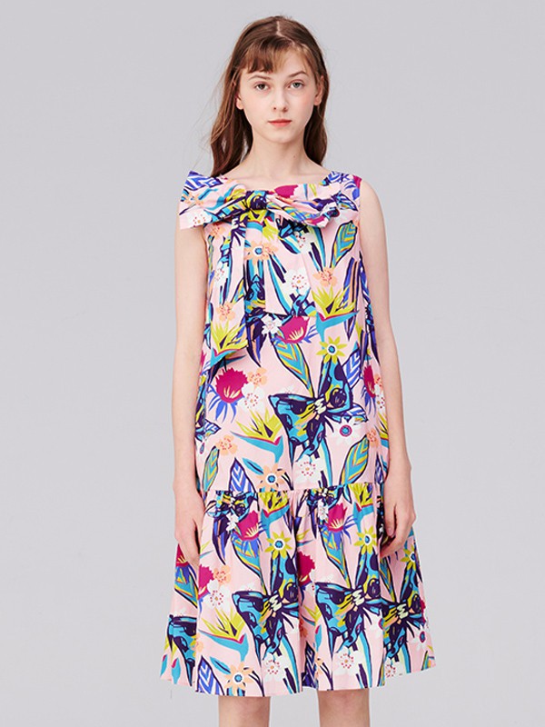 TANNI女装2022春夏季白色印花连衣裙