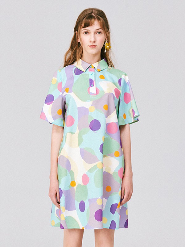 TANNI女装2022春夏季蓝色纯色连衣裙