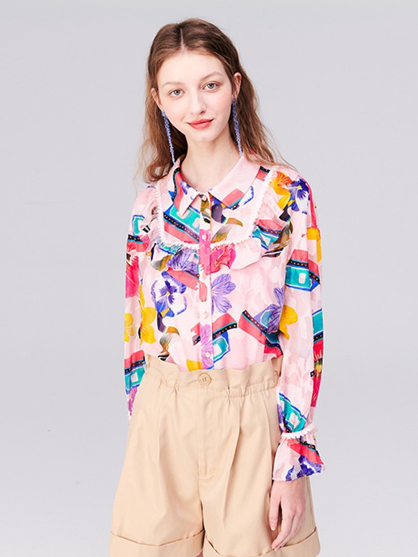 TANNI女装2022春夏季粉色纯色衬衫