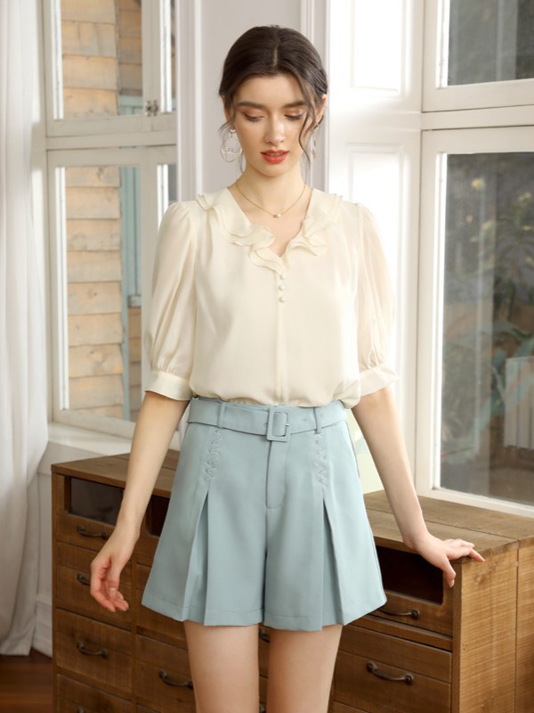 凯曼图2022春夏季蓝色纯色短裤