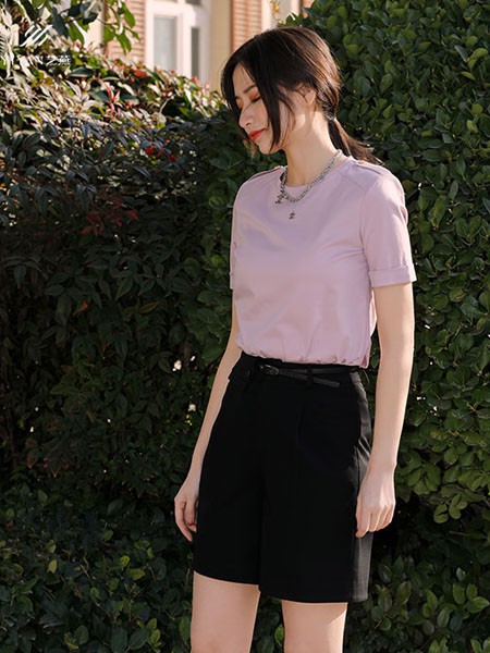 艺燕女装2022春夏季橙色纯色T恤