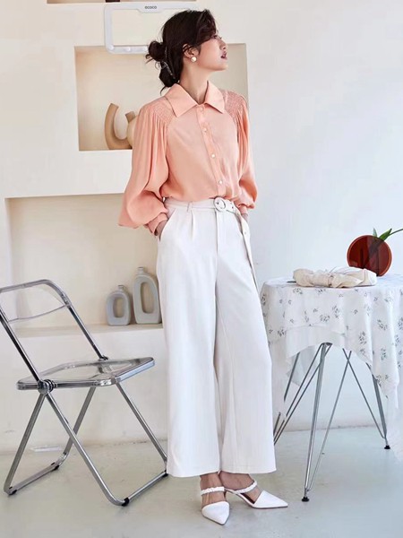 ​EVERPRO女装2022春夏季粉色纯色衬衫