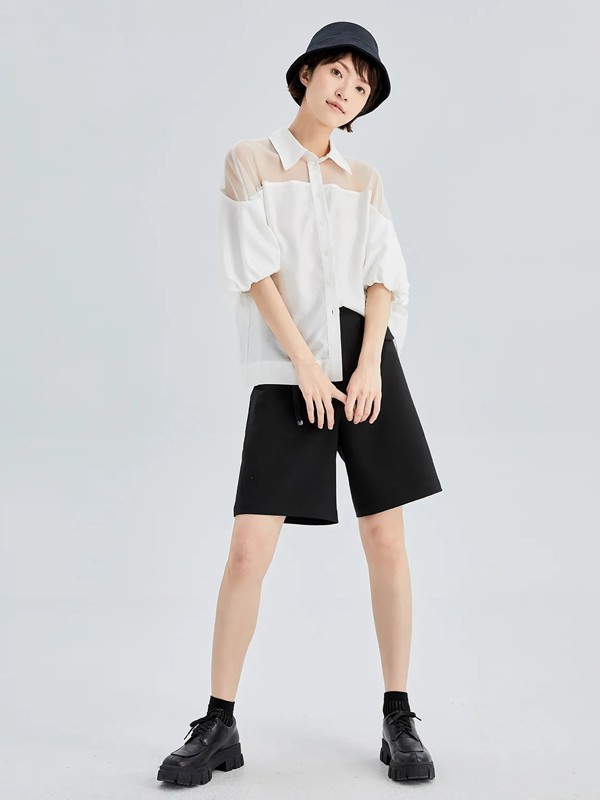 尘埃2022春夏季黑色纯色短裤