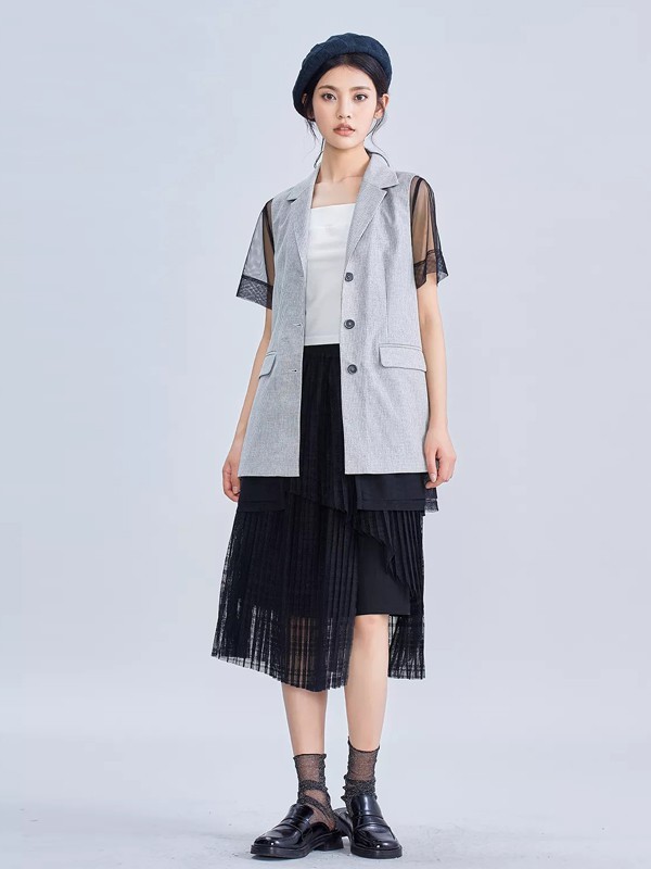 尘埃女装2022春夏季黑色开叉半身裙