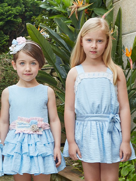 米兰达童装2022春夏季蓝色纯色吊带裙