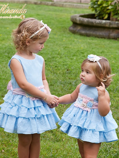 米兰达童装2022春夏季蓝色荷叶边连衣裙