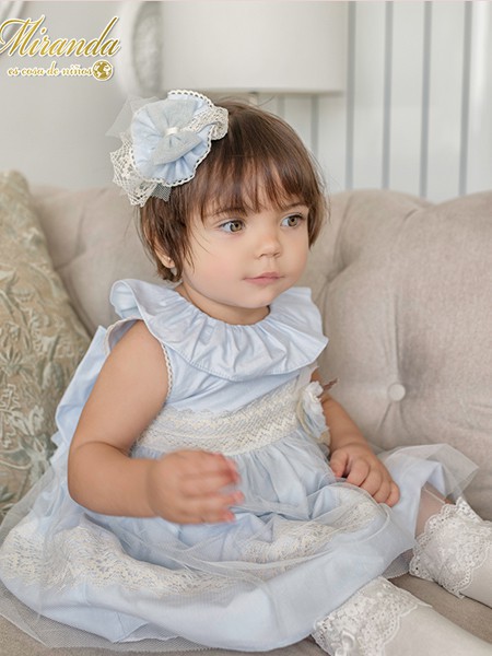 米兰达童装2022春夏季浅蓝色荷叶边连衣裙