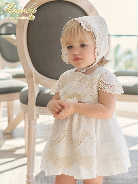 米兰达童装2022春夏季裸色蕾丝连衣裙
