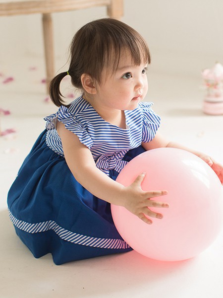 米兰达童装2022春夏季蓝色条纹连衣裙