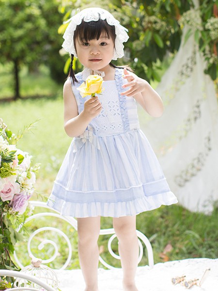 米兰达童装2022春夏季浅蓝色蝴蝶结连衣裙